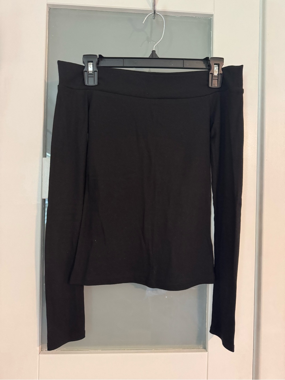 Aeropostale Black Ribbed Off Shoulder Long Sleeve Top
